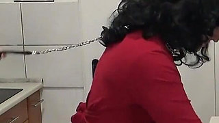 Giant Gothic Mistress Trains Her Little Transvestite to Clean!