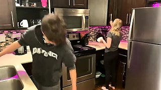 Beautiful blonde camgirl pounded doggystyle in the kitchen