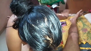Indian housewife sucks and licks her husband's penis