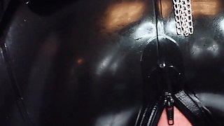 Latex strap-on tease - Arya Grander - fetish MILF in shiny rubber with big dildo - pin up Mistress