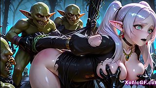 Frieren Gangbanged a Group of Goblins Dominates her and Fill
