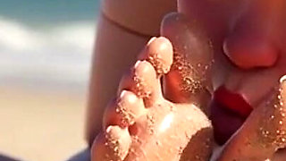 Fat Woman Licking Sandy Feet of Skinny Girl - Beach Humiliation