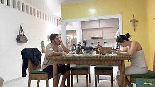 NamiQsein Fucks Teen Stepdaughter on Table - Big Ass Riding & Creampie While Mom Isn't Looking