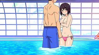 Hentai step beauty sits deep for fast bare bounce on bench