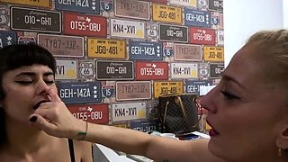 StrapOn Lesbian with big boobs fucks her blonde sexy GF