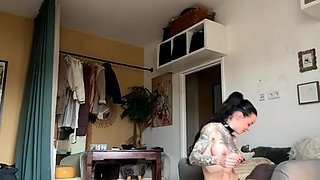 Inked Beauty Plays Wildly With Massive Dildo