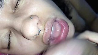 Creampie Dripping From Big Lips - Slut Gets Messy Facial Close Up