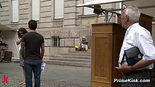 Public European Babe Bound Naked