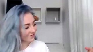 Blue-Haired Cam Girl's Sensual Blowjob Session