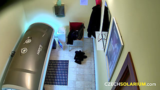 Czech Solarium 50: Blonde Beauty Strips Down and Shows off Her Pussy