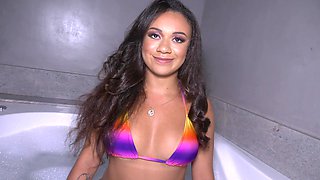 Latina bombshell Nicole in HD: Pierced anal queen teases with bikini-clad curves