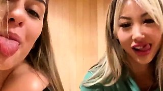 Brunette babe 69 lesbian fucks tattooed blonde