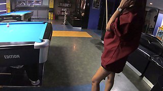 Big booty Thai GF plays pool and blowjob