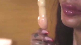 Tattooed Latinas Party with Wild Dildo Fun in Bed