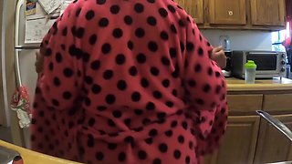 Wife Cooking Breakfast In Her Robe Only Flashing Tits And Pussy