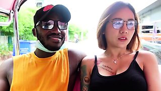 Busty Thai MILF picked up for a dirty interracial threesome