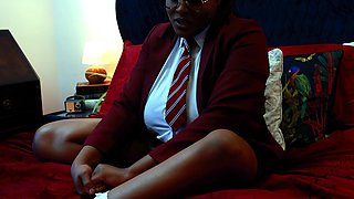 Naughty Student Oshun mocks your small cock!