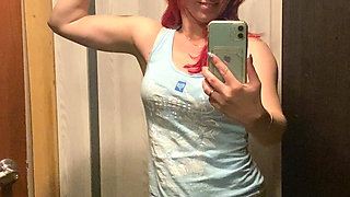 Redhead MILF Showed Her Big Muscles in Front of Mirror