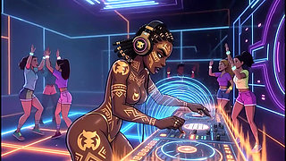 AI- DJ Girls in Private Exclusive Party - Beach Sunset + Tron Futuristic  + Tokyo Neon