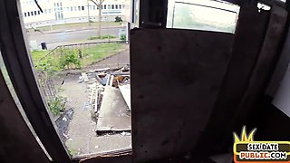 Public MILF with tattooed body fucked in abandoned building