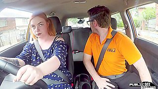 Chubby redhead public fucked in car by driving instructor