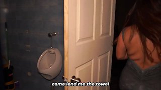 Stepson Runs Out of Bathroom Naked After His Busty Stepmother Plays a Prank on Him