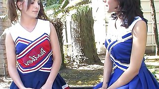 Two Teen Cheerleader Jenna Rose and Lilly Evans made her First Lesbian experiences Public in Garden