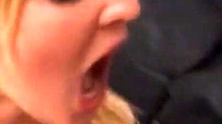 Blonde Slut Deepthroats Cock with Tears Streaming Down