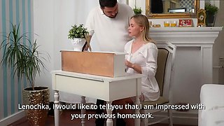 Innocent chick learns to gargle man rod and gets a fat