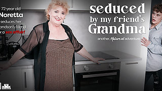 Curvy 72 Year Old Granny Noretta Seduces Her Grandson's Best Friend To Fuck Her Hard On The Couch