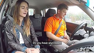 Skinny 19 driving student fucked in car outdoor by tutor