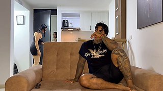 I get fucked by my stepmom's new boyfriend right behind her back and she discovers me...