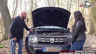 German Teen Brunette Blowjob For Car Repair Payment In Forest Outdoor Sex