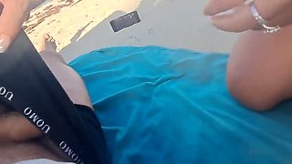 Amateur MILF Sucks Cock and Swallows Cum POV on the Beach