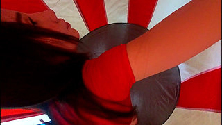 Hot brunette tight pussy petite babe has a circus tent in the middle of the house to play with dicks in it
