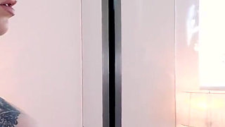 Petite big tits tattooed brunette Ophelia Rain POV deepthroat blowjob cum swallow