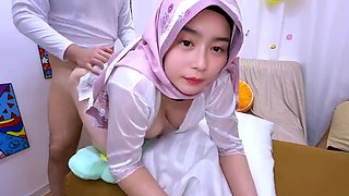 Beautiful Muslim girl with big tits gets deep creampie in her tight yummy pussy
