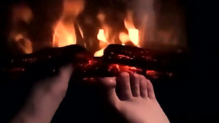 Warming My Feet on the Fire so They Get Warm and Sweaty for Your Cock and Balls