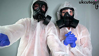 Gas Mask Nurses Give Hands-on Latex Glove Medical Treatment