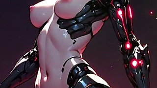 Naked Anime Cyborg - Tall Slim Girl with Manhwa Dark Style Robotic Arm
