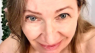 A Granny with Inscriptions on Her Body Sucks a Dick, Fucks Her Huge Tits and Pussy