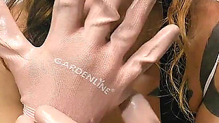 Garden Rubber Gloves Teasing and Masturbating to Squirting