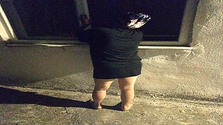 Hot mature woman cleaning at night