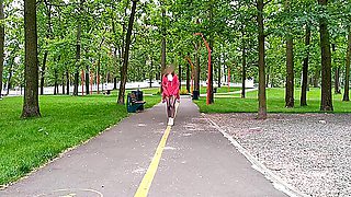 Sluty Teen Girl Walks In The Park In A Micro Dress Without Panties (upskirt, No Panties, Stockings)