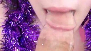 Brunette teen Noelle Easton POV blowjob and cum swallow