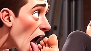 Strong Muscular Woman Makes Skinny Slave Lick Her Feet