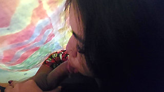 Sara Sodi sucks his cock under the cover and then asks for cock on all fours