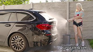Titty fucking busty bikini car wash hottie