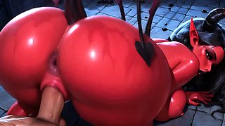 Sexy Red Demon Girl Rides and Sucks Huge Cock in 3D
