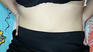 She wore a black bra and white panties just for me to stroke